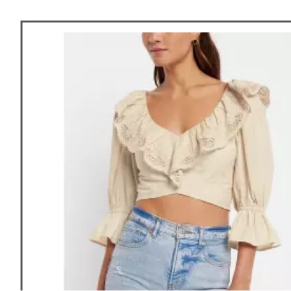 Express Tan Ruffled Smocked Crop Blouse NWT - Picture 5 of 6